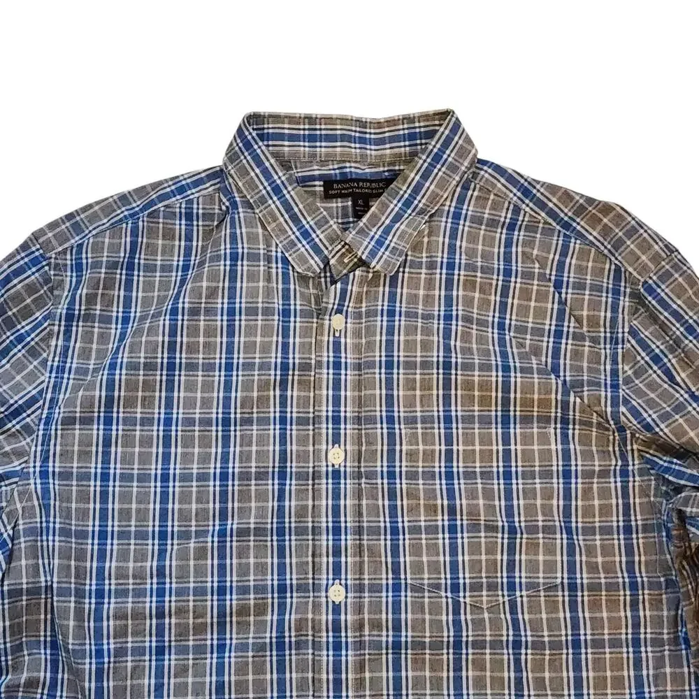 Banana Republic Mens Soft Wash Tailored Slim Fit Shirt Size XL Plaid Button Down